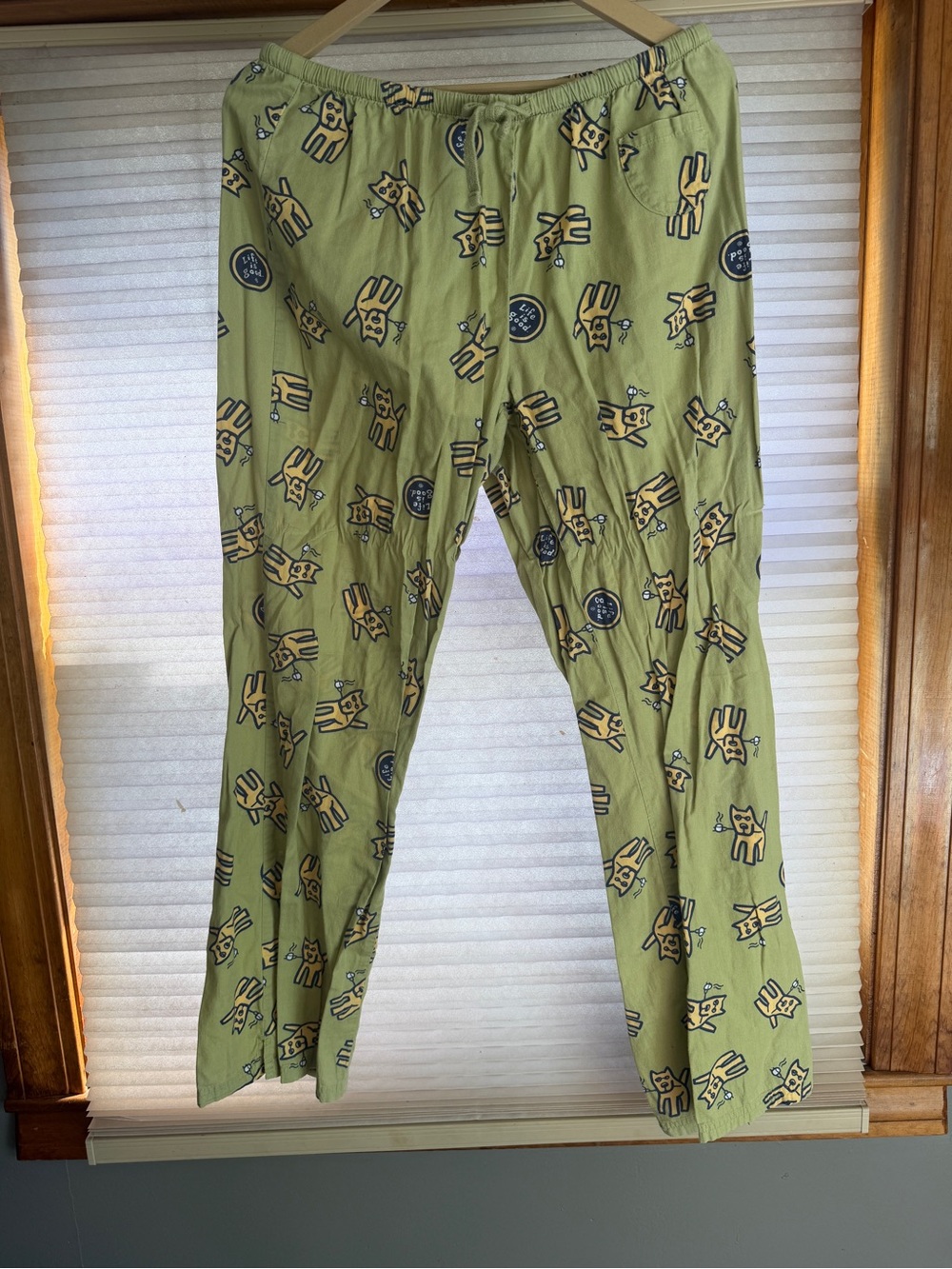 Life Is Good Men's Light Green Cat Print Lounge Pants L 0168